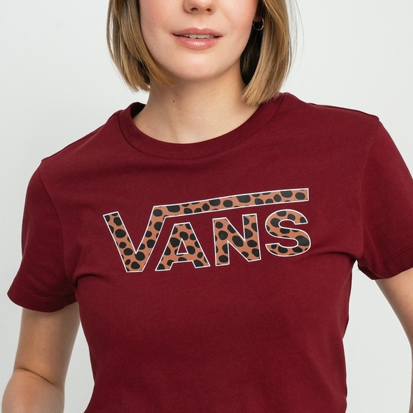 Vans Tops - Vans Women's Burgundy Logo Tee with Leopard Print - Medium